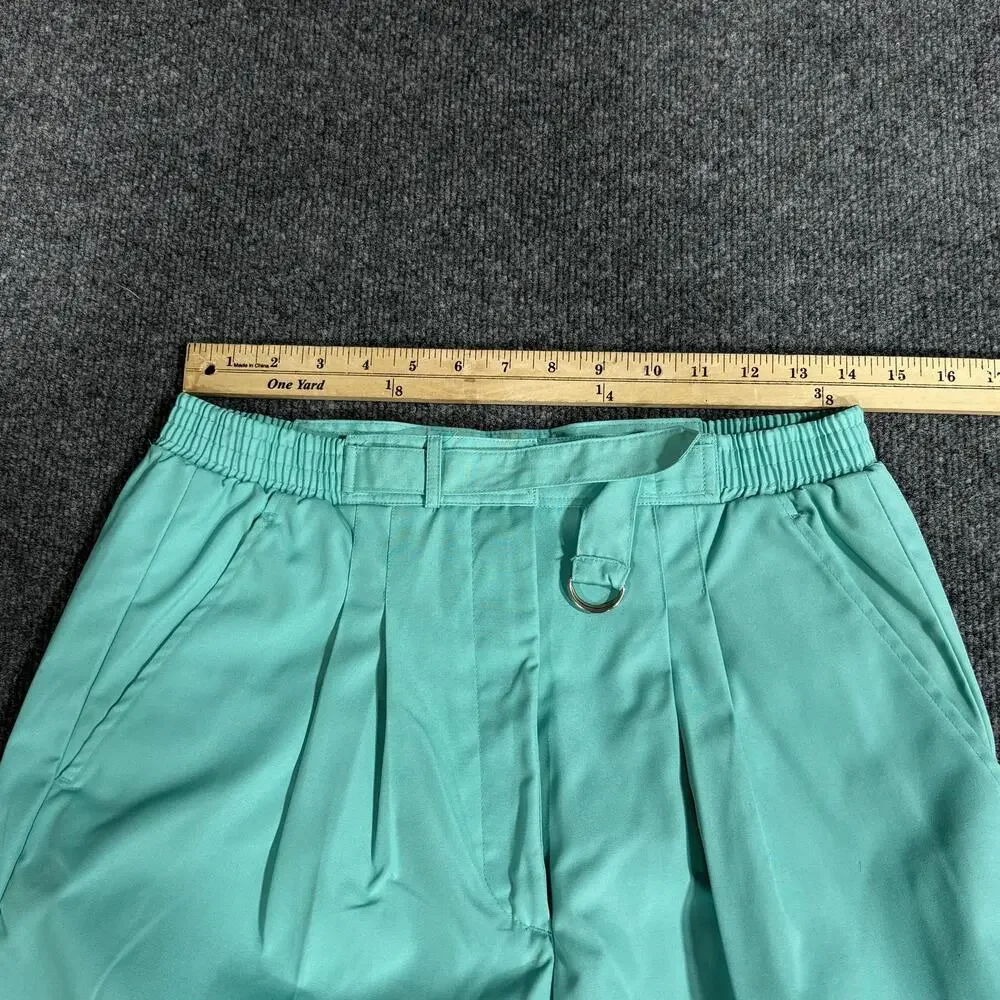 Vintage Lady La Mode Shorts Womens 12 Green Pleated Elastic Waist Chino Bermuda